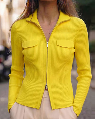 Lapel Long Sleeve Zipped Coat