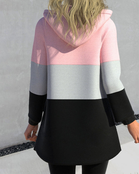 Color block hooded casual coat
