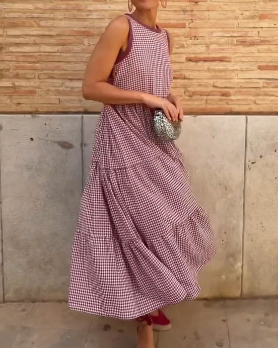 Plaid Round Neck Sleeveless Dress