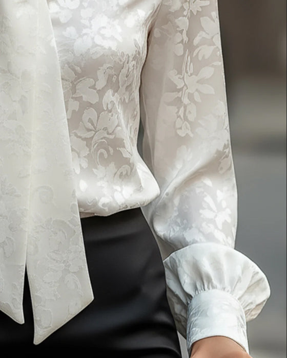 Solid Color Ribbon Commuting All-Match Blouse