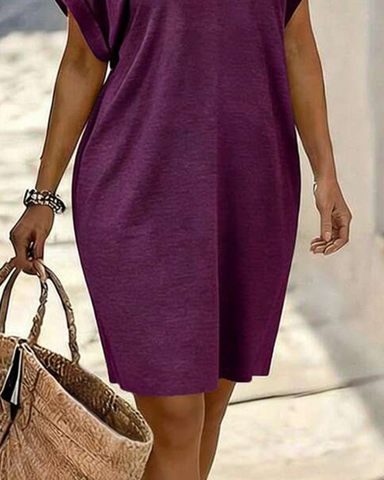 V-Neck Short Sleeve T-Shirt Dress