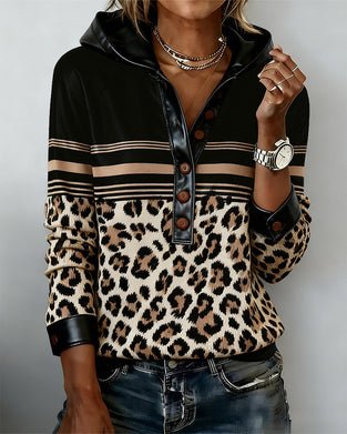Leopard Print Long-Sleeved Hoodie