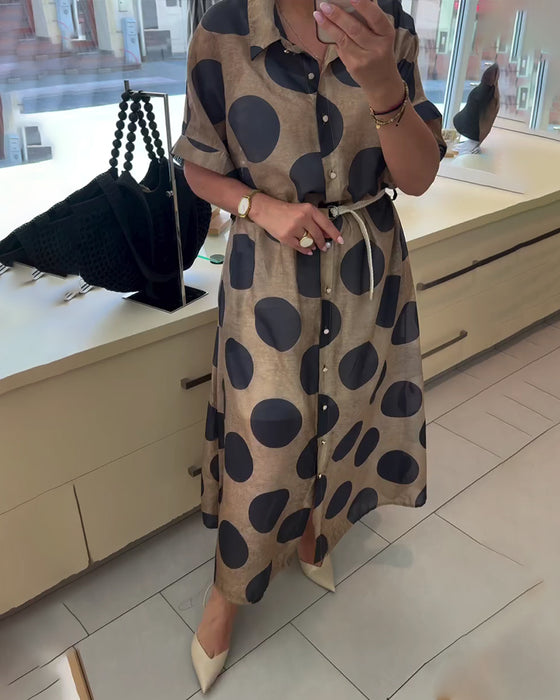 Casual Lapel Polka Dot Dress