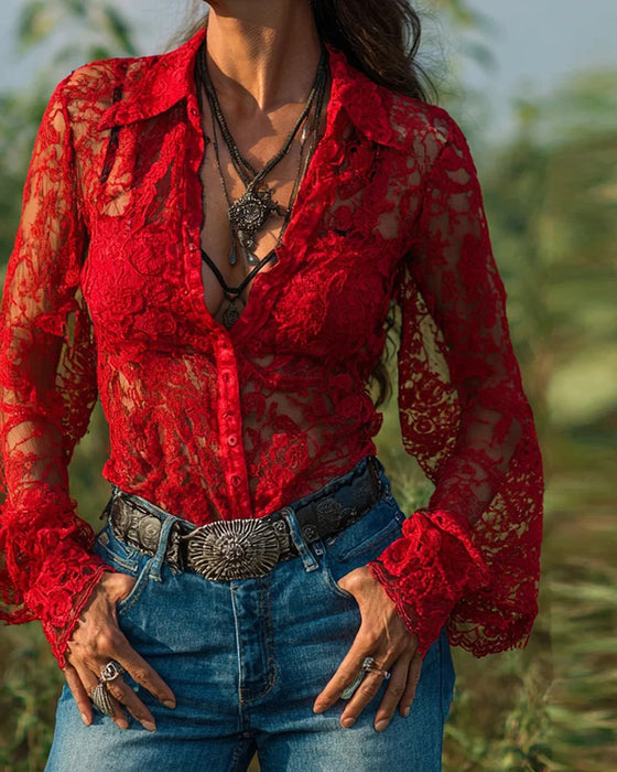 Solid Color Long-Sleeved Collared Shirt