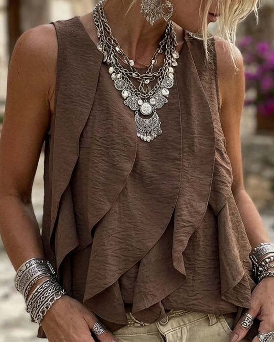 Pleated Textured Layered Sleeveless Tank Top