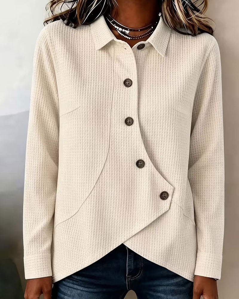 Lapel Waffle Irregular Button Top
