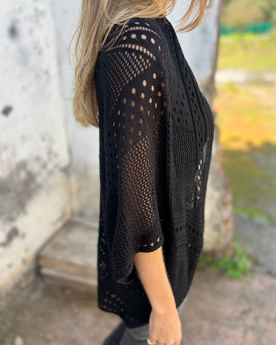 Elegant Hollow-Out Knit Coat