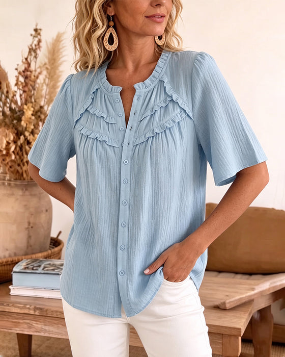 Half Sleeve Solid Color Blouse