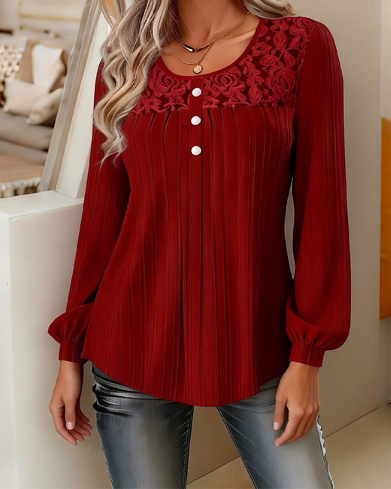 Solid Color Lantern Sleeve Patchwork Loose Blouse