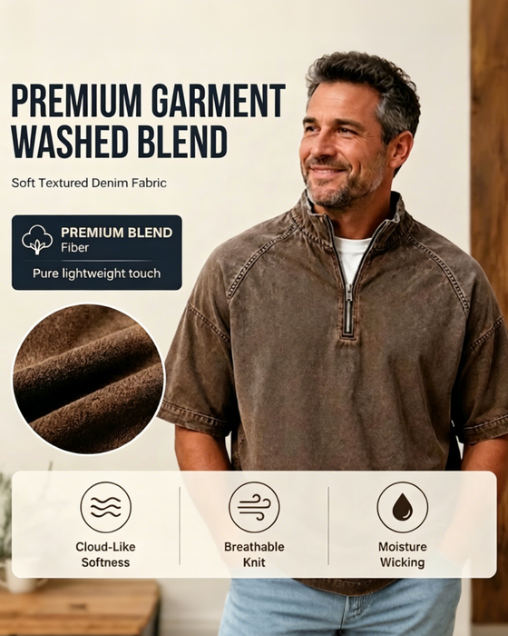 Washed Zip-Up Short Sleeve Shirt