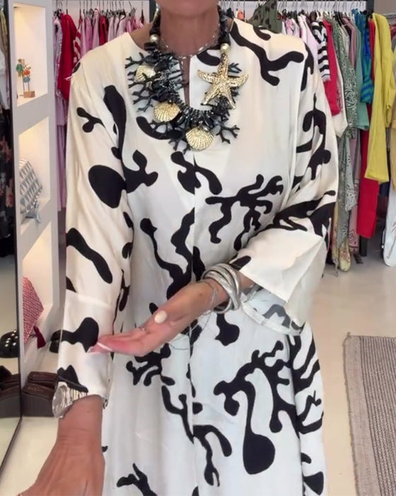Long Sleeve Vintage Print Dress