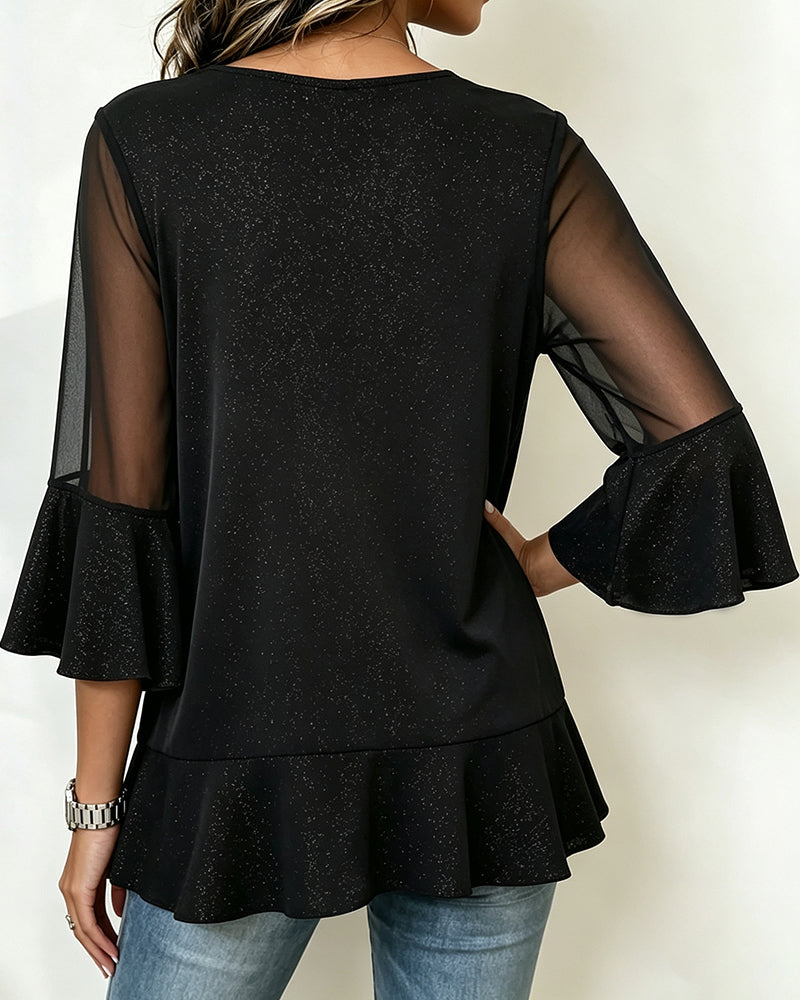 V-Neck Ruffled Half-Sleeve Top