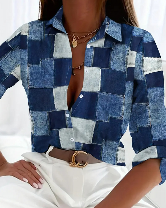Checkered Print Color-Blocking Shirt