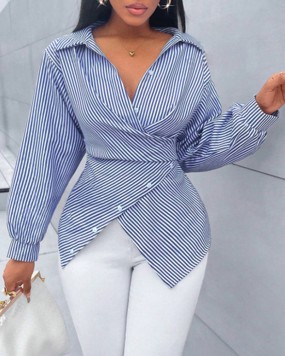 Stripe Tie Long Sleeve Blouse