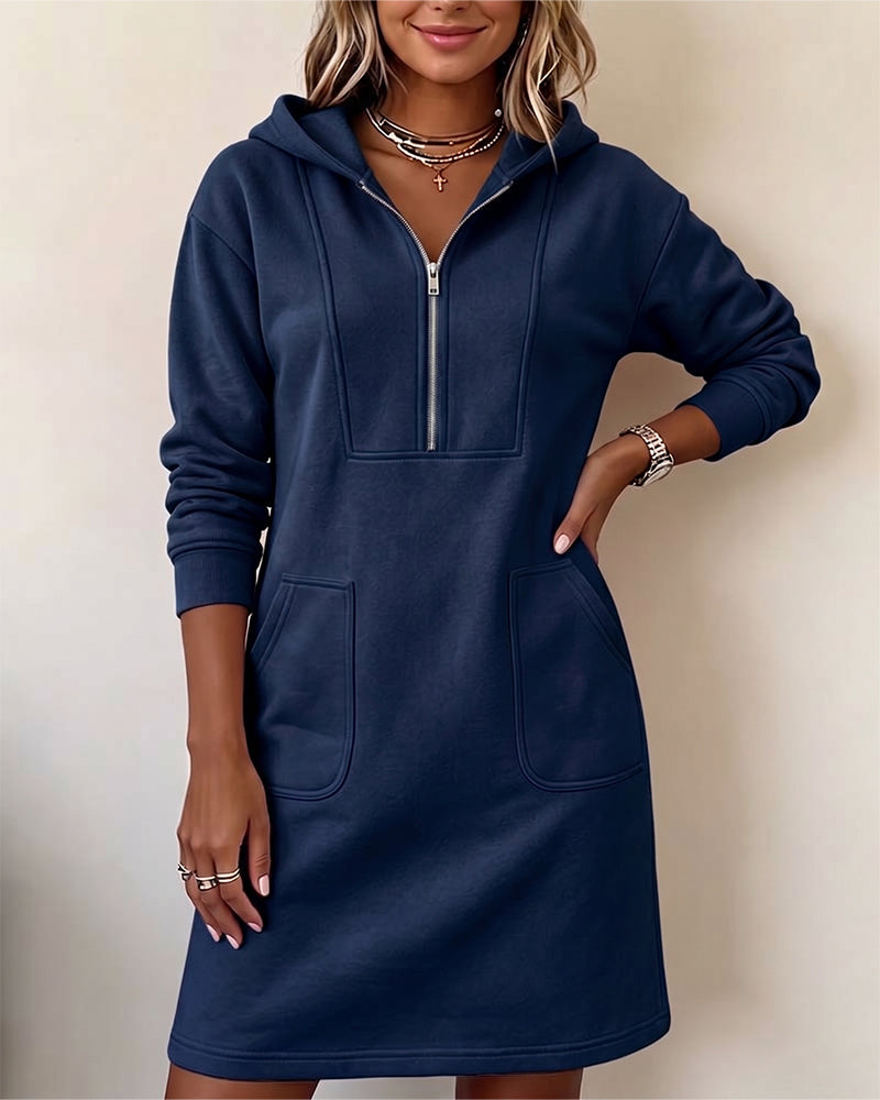 Hooded Zip Pocket Dress