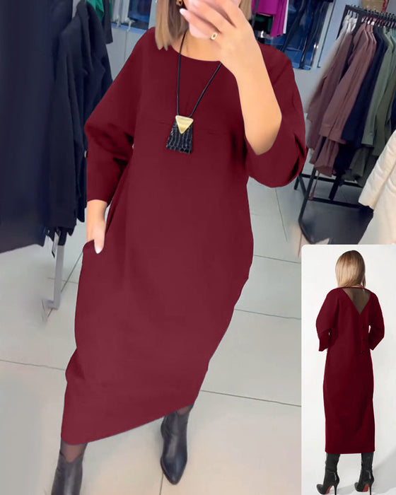 Casual long-sleeve pocket dress
