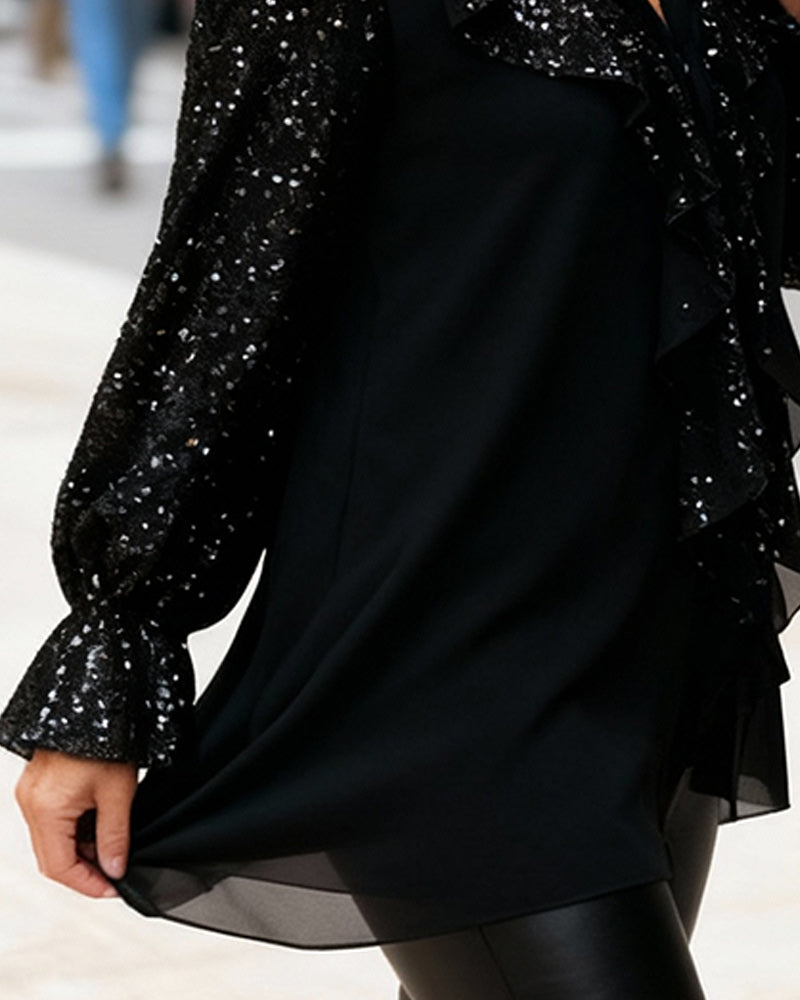 Solid Color Ruffled Loose Blouses