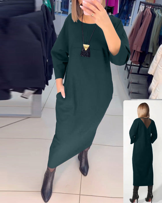 Casual long-sleeve pocket dress