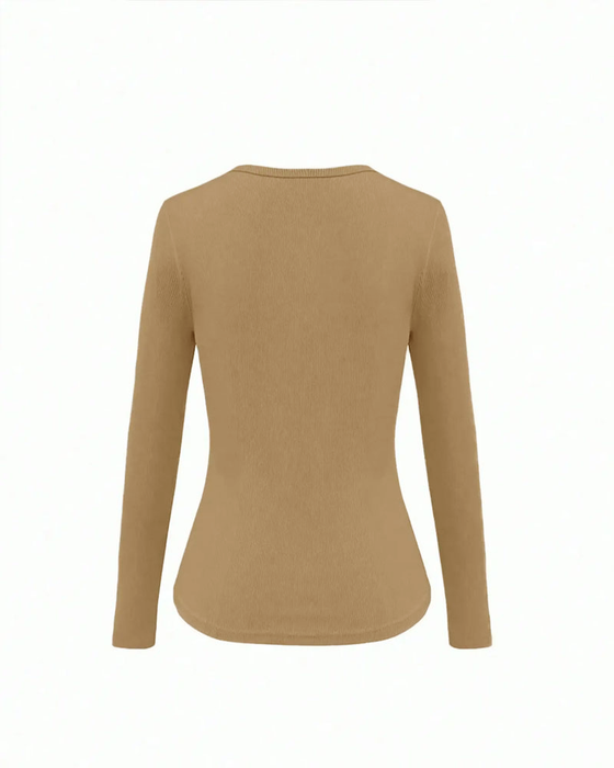 Long Sleeve V-Neck Solid Color Top