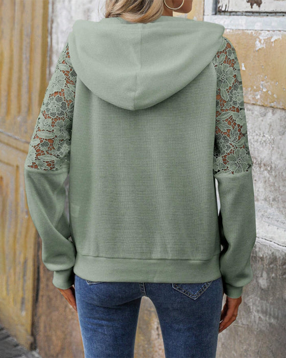 V-Neck Long-Sleeved Lace Casual Hoodie